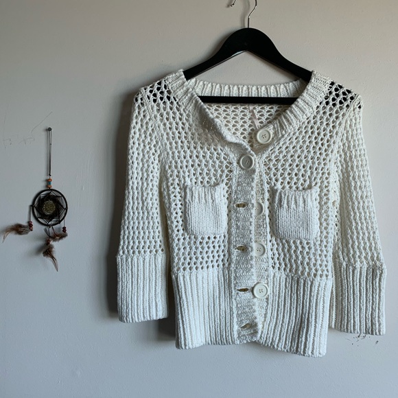 Free People Crocheted Cardigan 3/4 sleeve